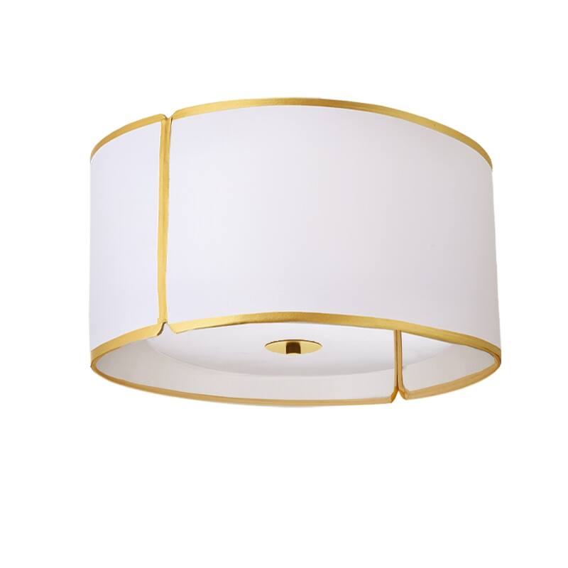 3 Light Drum Flush Mount Ceiling Light - Retro Gold Finish & White Shade - 15
