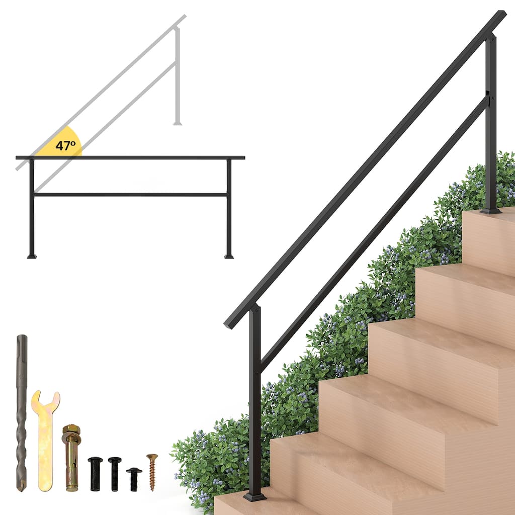 Gymax Metal Handrail 0-6 Steps w/Flexible Angle Adjustment