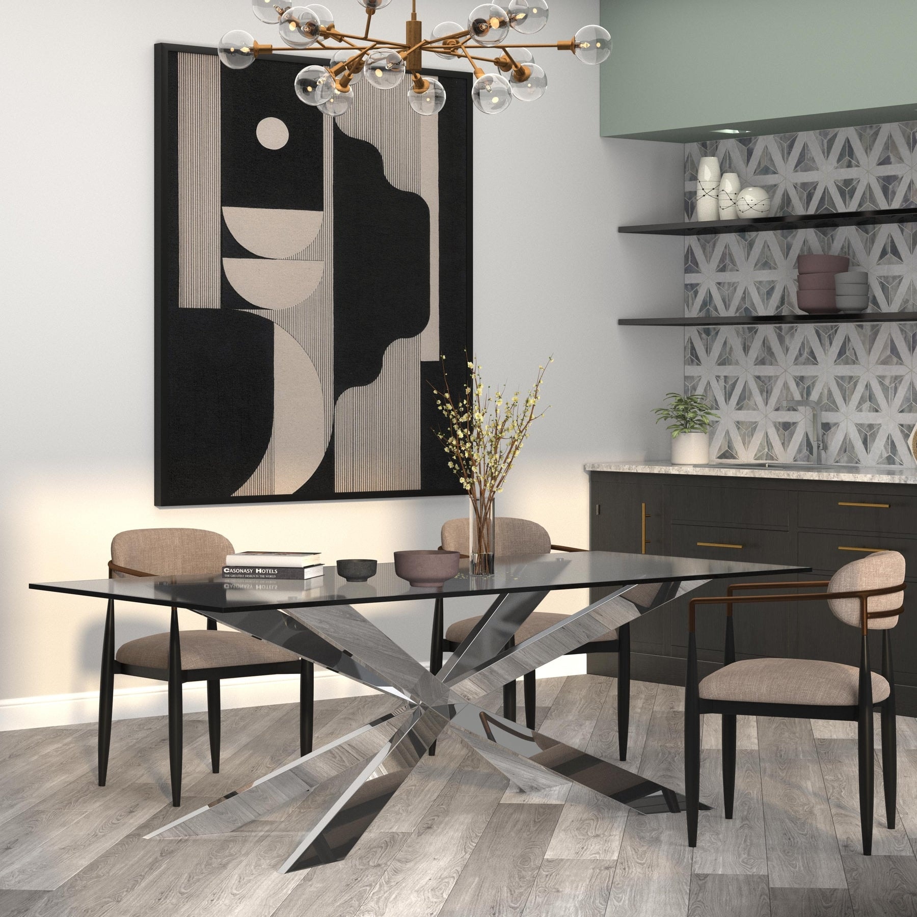 Glass Dining Table with X-Cross Base - Overstock - 36856174