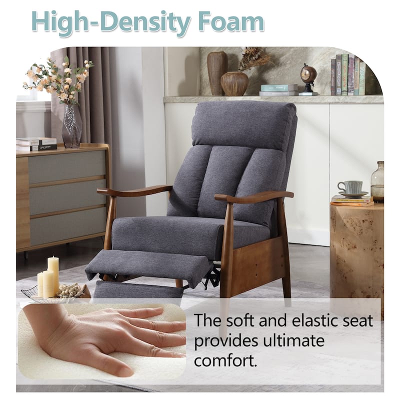 HOMEFUN Linen/Leather/Microsuede Upholstered Wood Frame Adjustable Recliner Lounge Armchair