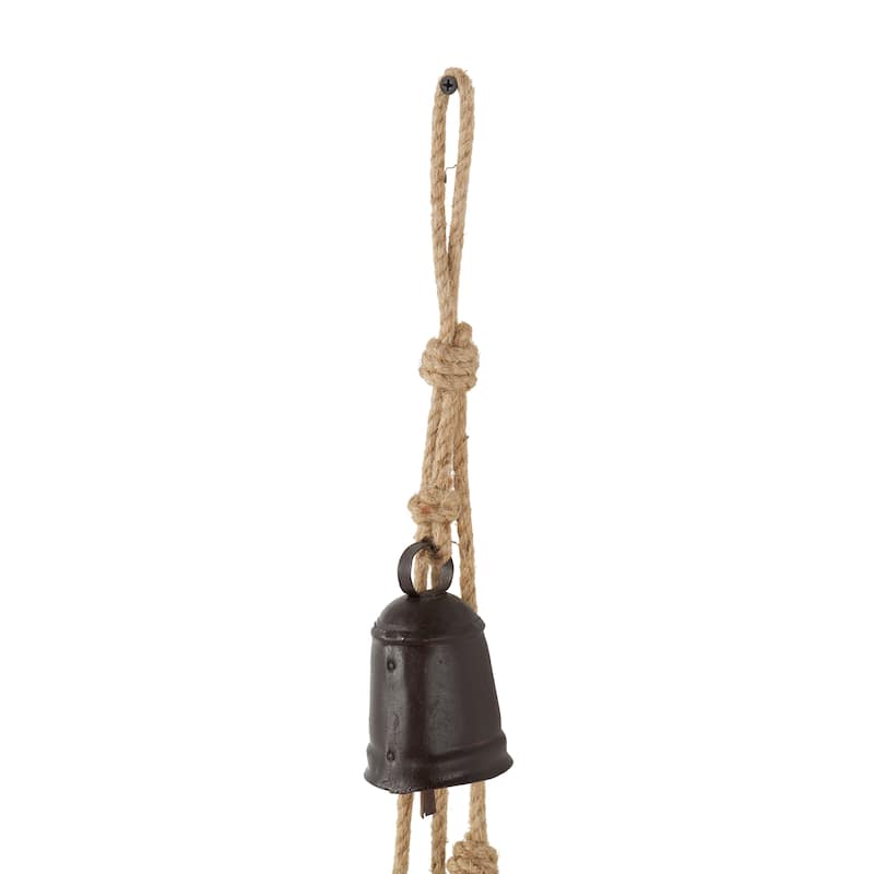 Metal Handmade Cluster Decorative Bells with 4 Bells on Jute Hanging Rope - Gold, Red, White, Black - Roche River Decor