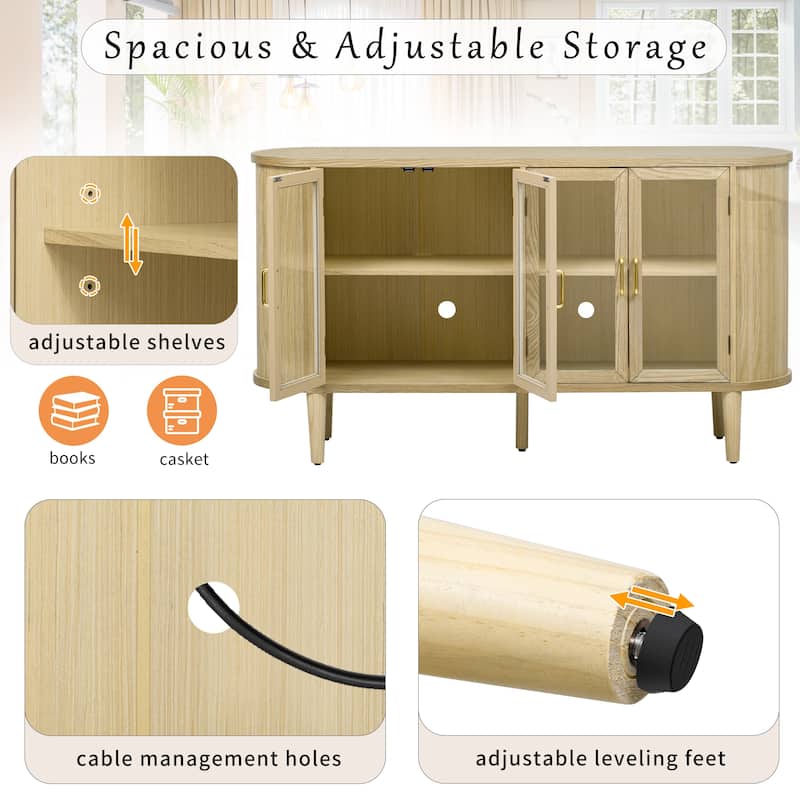 Farmhouse Wood Sideboard Buffet Cabinet with Glass Doors and Adjustable Shelves for Kitchen or Dining