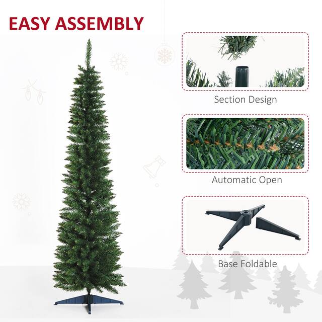 HOMCOM 6 ft. Slim Christmas Tree with Stand, Hinged Noble Fir Pencil Christmas Tree