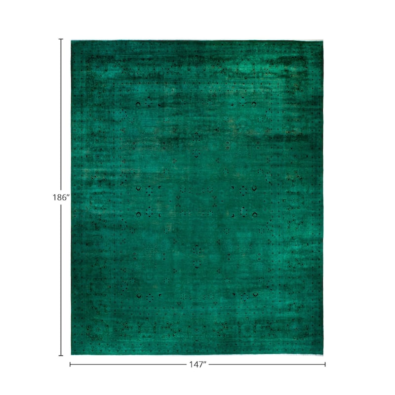 Overton Handknotted Wool Vintage Inspired Contemporary Overdyed Green Area Rug - 15' 6" x 12' 3"
