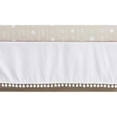 White Pom Pom Baby Boy or Girl Crib Bed Skirt for Boho Llama Collection - Gender Neutral Solid Color Bohemian Southwest Tribal