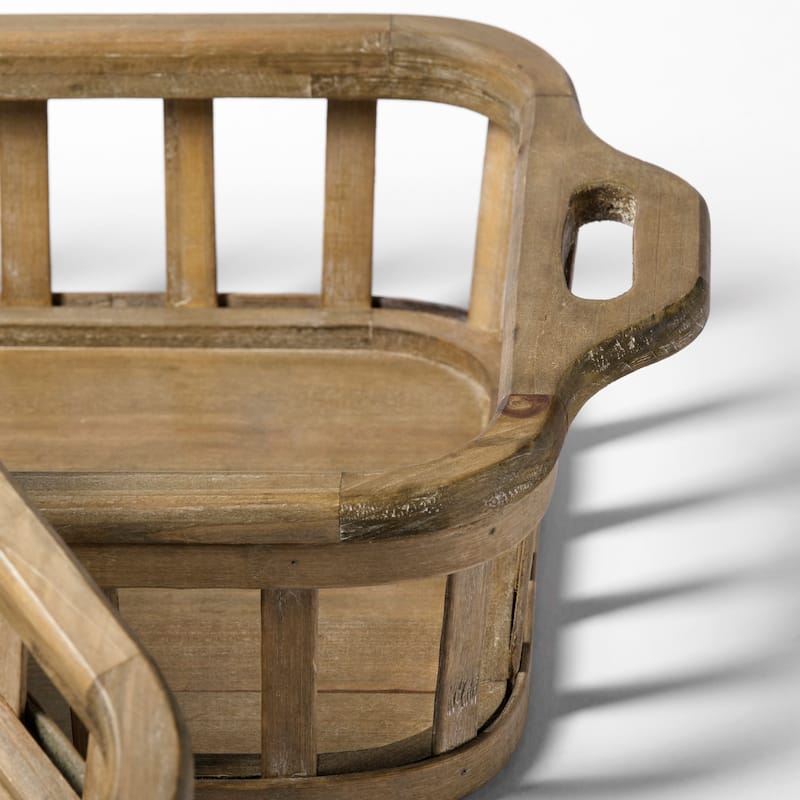 Louis Set of 2 Natural Wood Slated Nesting Trays - 27.6L x 14.0W x 4.9H