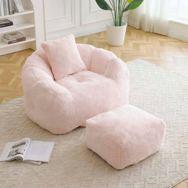 Shell-Shaped Bean Bag Chair with Footstool,Perfect for Gaming and Reading