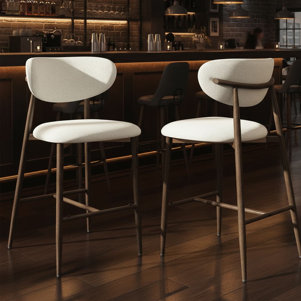 Modern Bar Stools, 25 Inch Height with Back Support & Fabric Upholstery for Home Bar