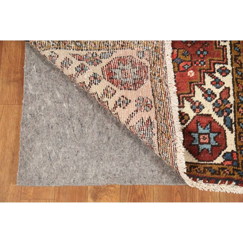 Hand Knotted Oriental 100% Wool Carpet Traditional Geometric Oranges & Rust Heriz (serapi) Runner Rug - 10' 7'' X 2' 1''