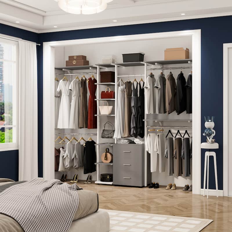 96'' Wide Heavy-duty Closet Organizer, Walk-in Closet System with Drawers and Tower Kit