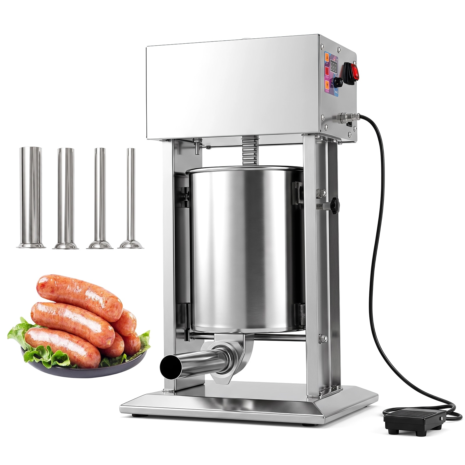 Costway Electric Sausage Stuffer with 4 Stuffing Tubes, Foot Pedal &