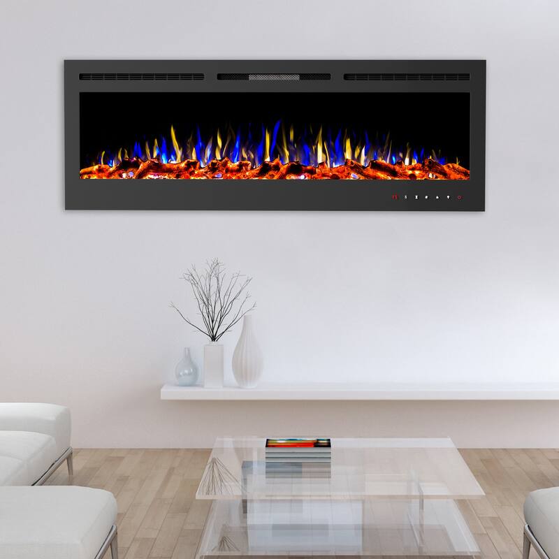 Hastings Home 72-Inch Black Wall Mount Electric Fireplace with 10 Ember Bed Colors