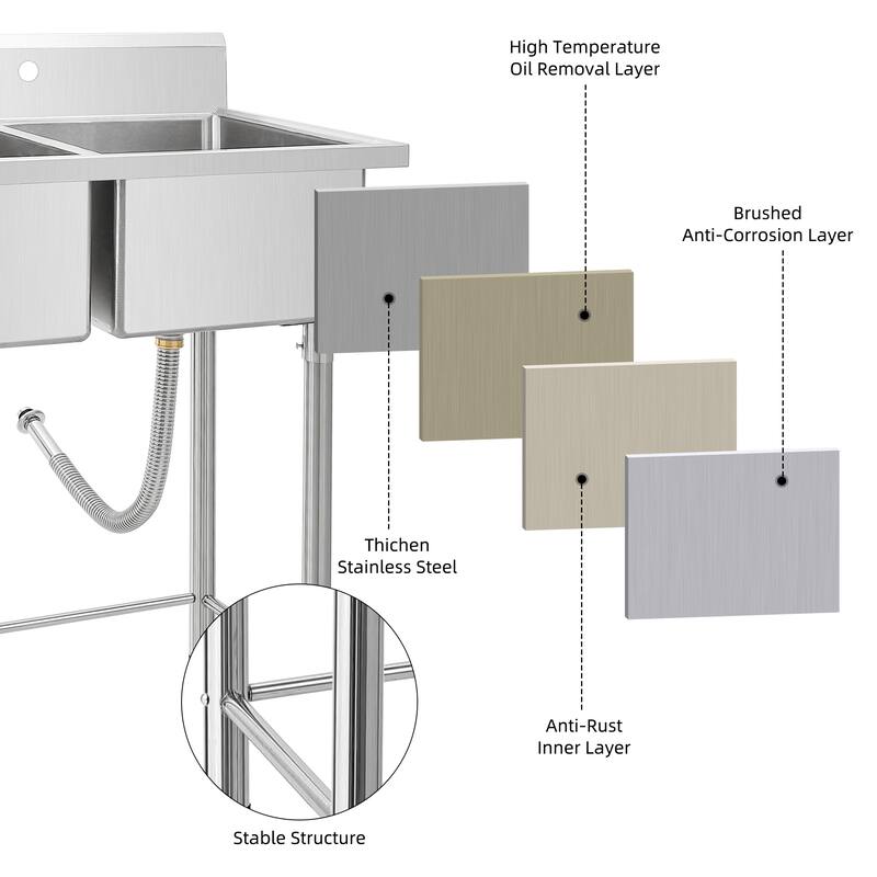 41x23x45in Free Standing Dual Bowl Kitchen Utility Sink