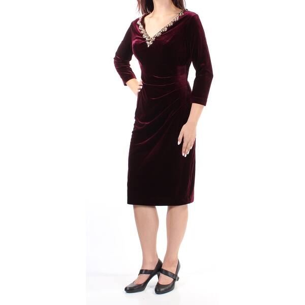 Shop Womens Burgundy 3 4 Sleeve Below The Knee Sheath Casual Dress