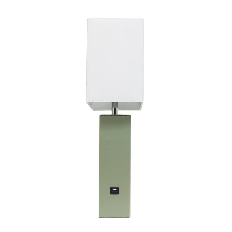 Modern Leather Table Lamp with USB and White Fabric Shade