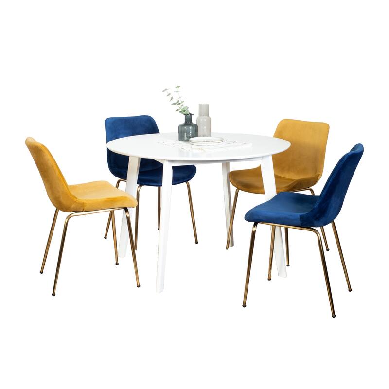 Modern Style Dining Set with Round Table and Velvet Upholstered Chairs