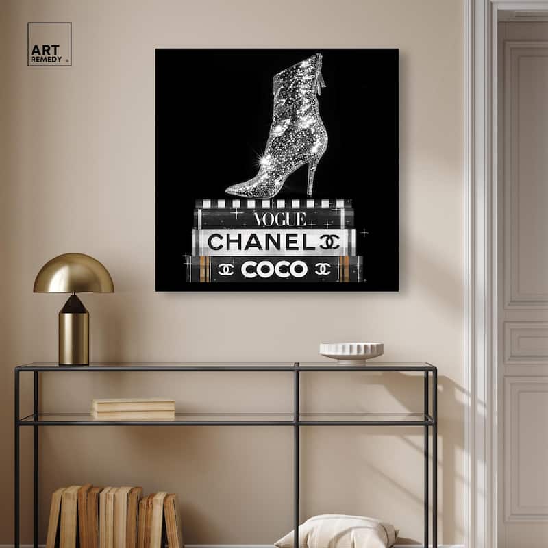 Cosmic Heel Boot and Books Canvas by Art Remedy, Gallery Wrapped