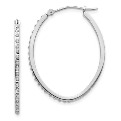 Curata 14k White Gold Polished Diamond Fascination Oval Hinged Hoop Earrings - 31x2mm Wide