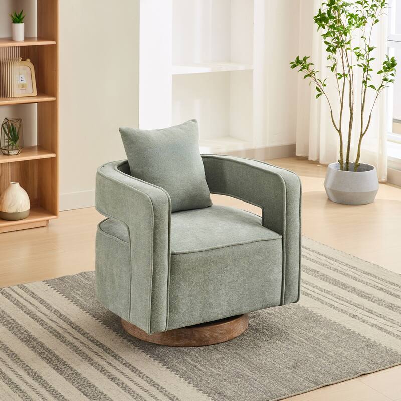 22 " Seat Wide Swivel Chair With Open Back and Weathered Base