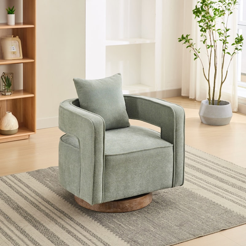 29.1"W Swivel Accent Open Back Chair, Modern Comfy Sofa Chair With Weathered Base, For Bedroom Living Room