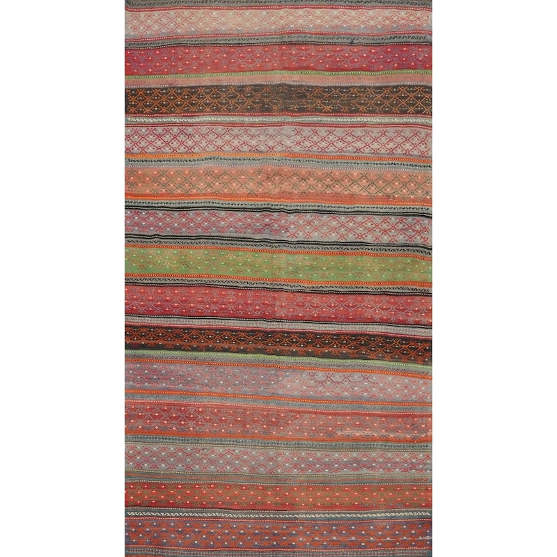 Hand Woven Oriental 100% Wool Carpet Southwestern Tribal Multi-Colored Kilim Area Rug - 9' 9'' X 5' 11''