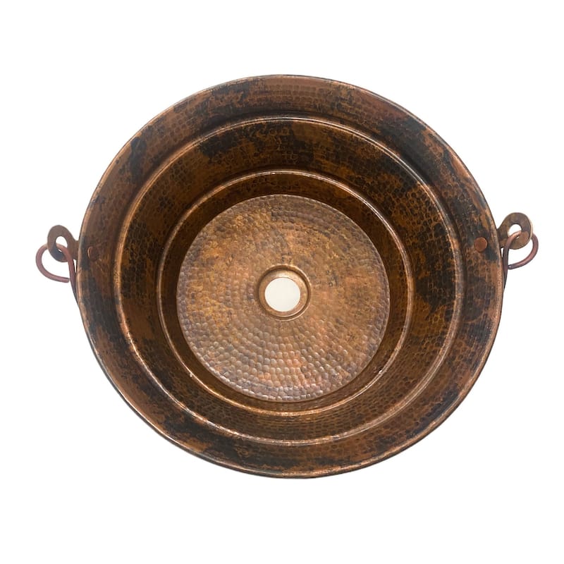 15" Round Natural Patina Copper BUCKET Vessel Bathroom Sink - 15" x 15" x 6"
