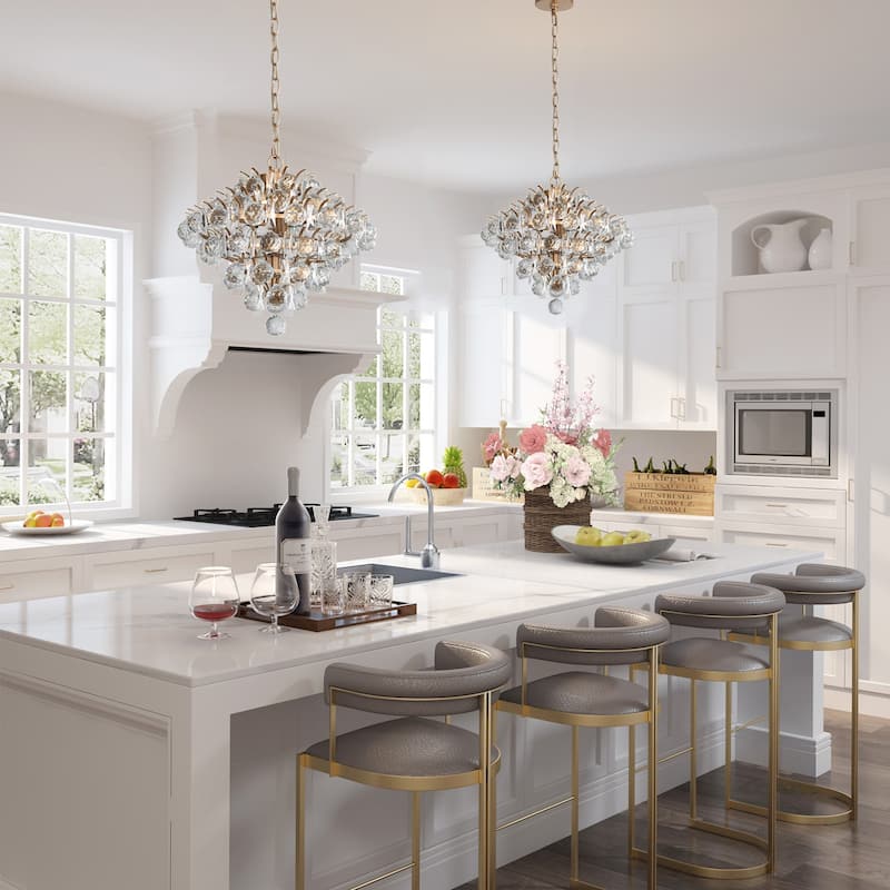 Modern Glam Tiered Crystal Globe Empire LED Farmhouse Chandelier Kitchen Island Pendant Lights for Foyer - D15" xH14.5"