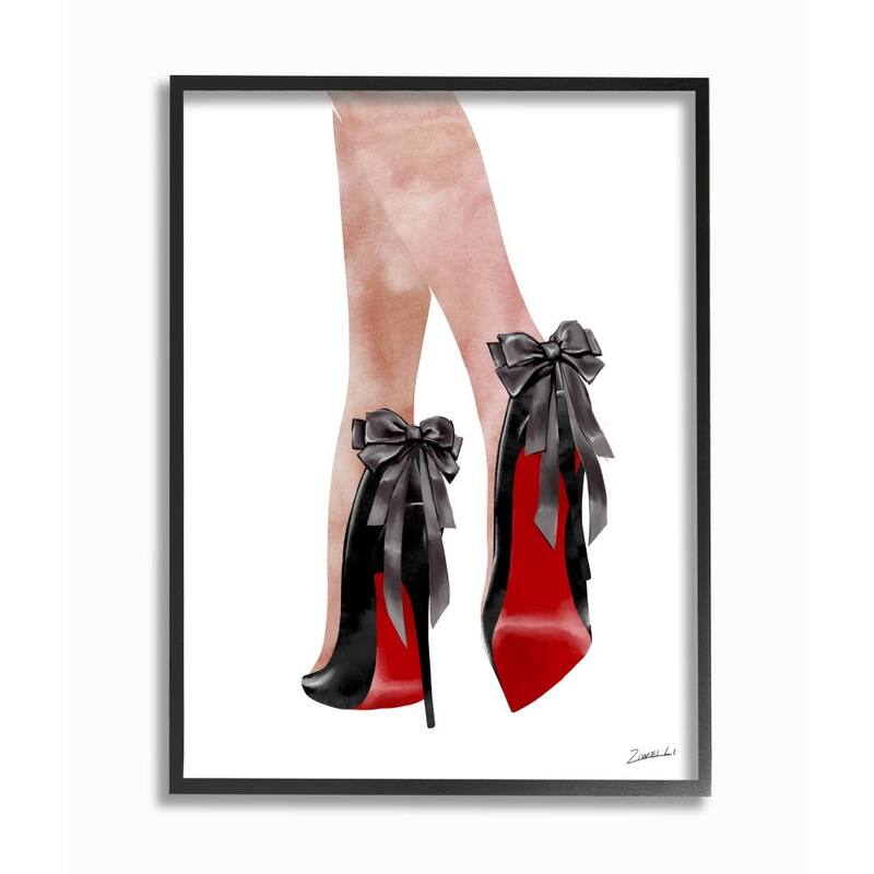 Stupell Fashion Red Bottom Bow High Heels Shoes Shopping Framed Wall Art