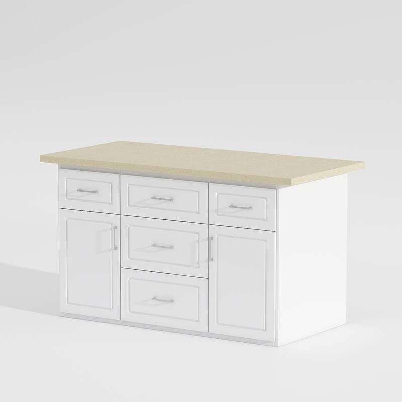 Kitchen Island with Drawers Cabinets High Gloss Stone-Like Countertop Wardrobe Storage Cabinet - 66.9"W