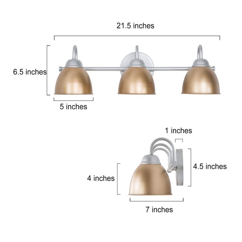Modern Coastal 3-light LED Bathroom Bell Vanity Light Farmhouse Metal Shade Wall Sconces - L21.5"x W7"x H 6.5"