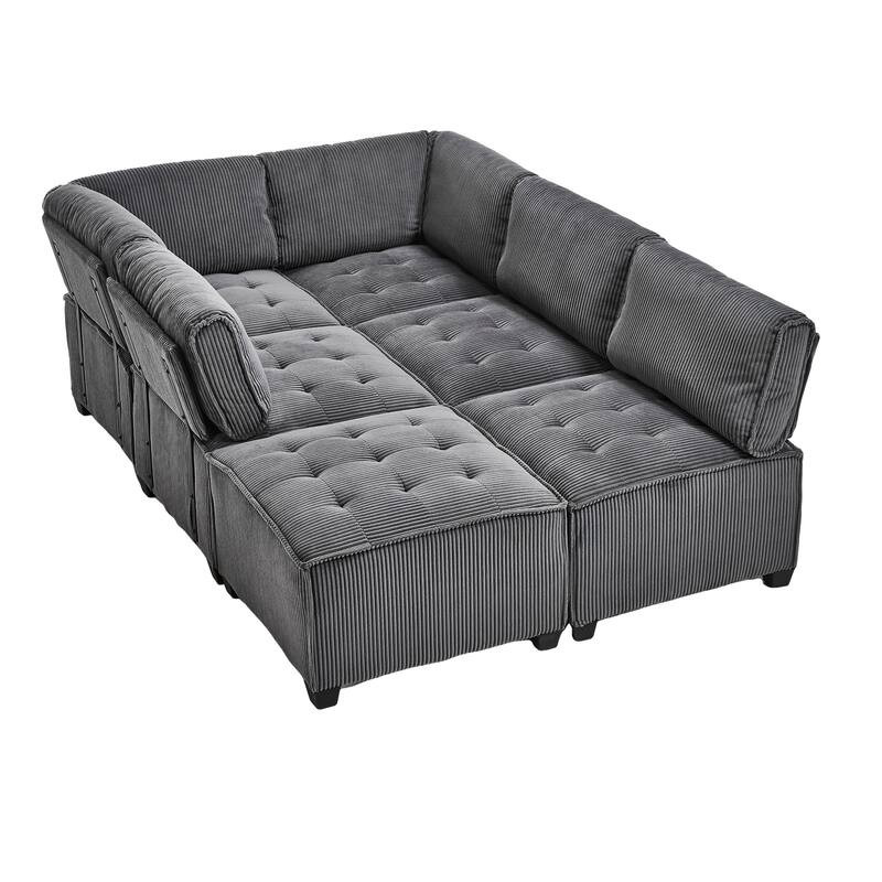 U-Shaped Modular Sectional Sofa, Oversized Corduroy Cloud Couch with Reversible Chaise, Comfy Convertible 6-Seat Corner Couch