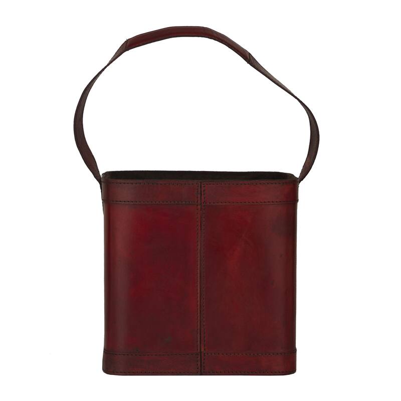 Leather Handmade 4 Bottle Wine Holder with Carrying Handle - Dark Blue, Brown, Red - Roche River Decor