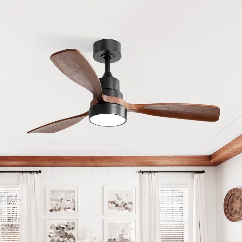Sofucor 48"/52" Indoor Wood Ceiling Fan Light with Remote, Integrated Light Optional