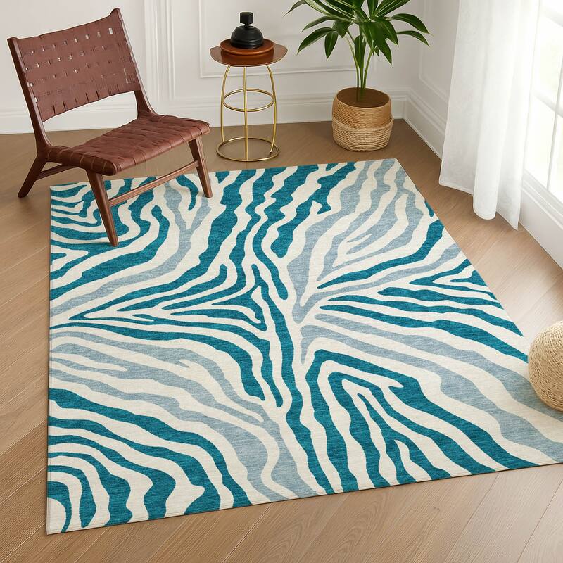 Machine Washable Indoor/ Outdoor Modern Prints Chantille Rug