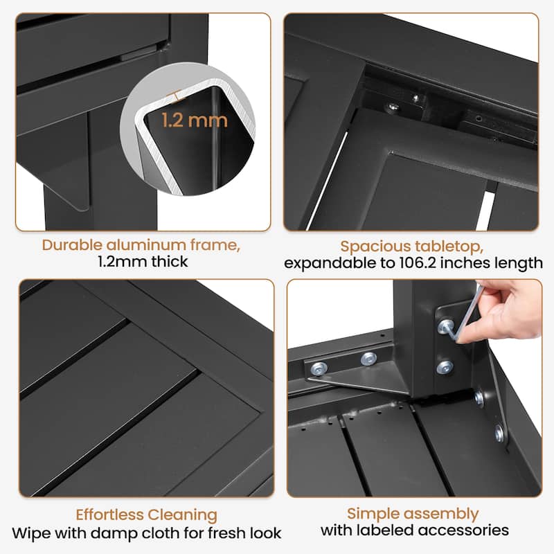 5/7/11 Piece Set Outdoor Dining Set Aluminum Patio Expandable Table with Stackable Chairs
