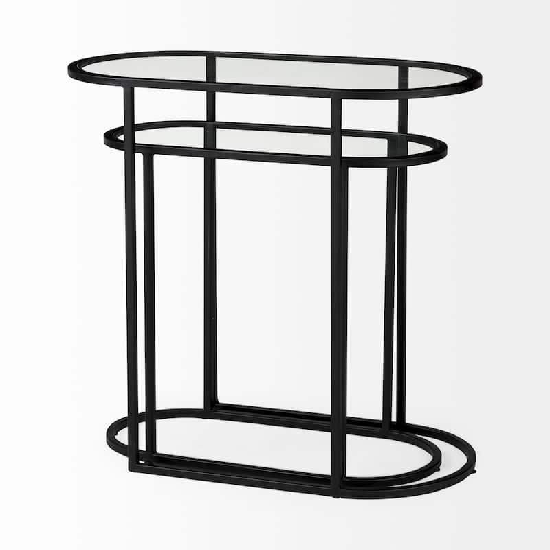 Celine Black Iron & Glass Nesting Accent Tables - 24.2L x 12.6W x 22.4H