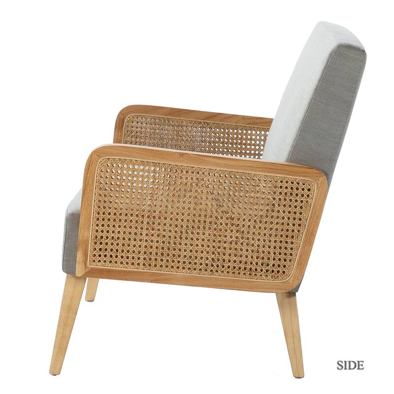 Sybil 43" Contemporary Solid Wood Upholstered Handcrafted Loveseat with Rattan Arms by HULALA HOME