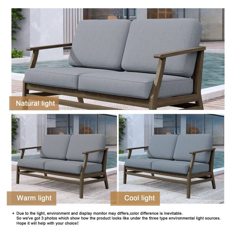 Patio Teak Wood Outdoor Loveseat Sofa with Cushions