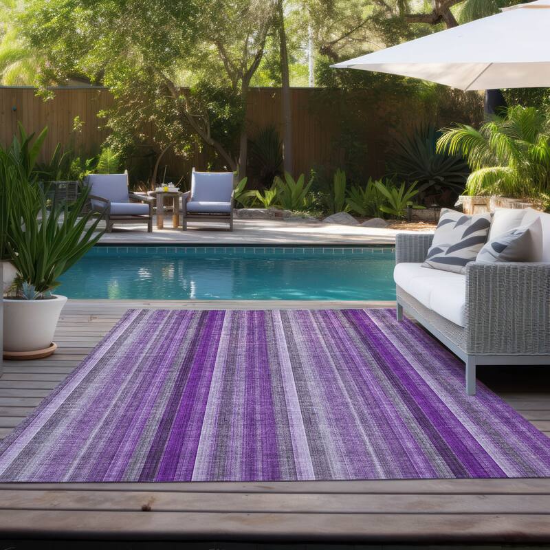 Machine Washable Indoor/ Outdoor Striped Chantille Rug