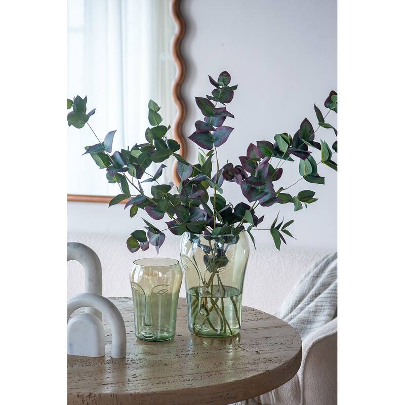 Decorative Glass Vases Set of 2 with Face Motifs Green Artisan Crafted