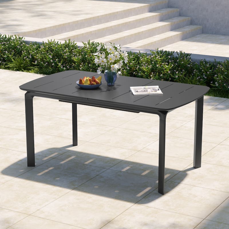 9PC Outdoor Aluminum Expandable Patio Dining Table Extension Table with Floding Chair