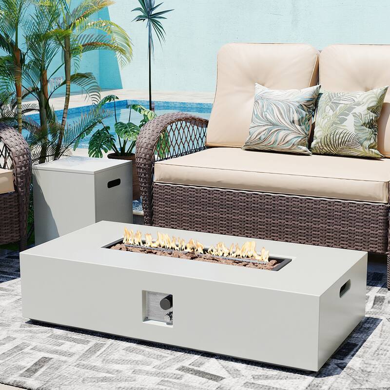 Patio Watcher Outdoor 56in. Rectangular Iron Fire Pit Table with Propane Tank Cover