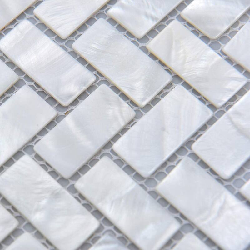 Art3d 12"x12" Mother of Pearl Tile Rectangle White with Seams (10-Pack)
