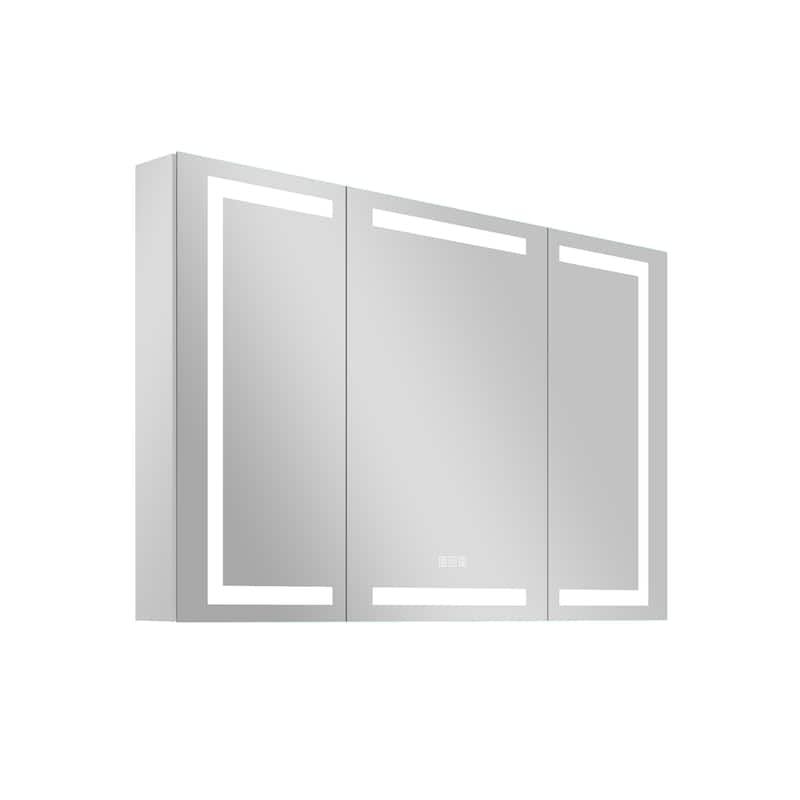 30" H Recessed or Surface LED Mirror Cabinet with Adjustable Glass Shelves,Defogger, Dimmer And Outlets & USB Ports
