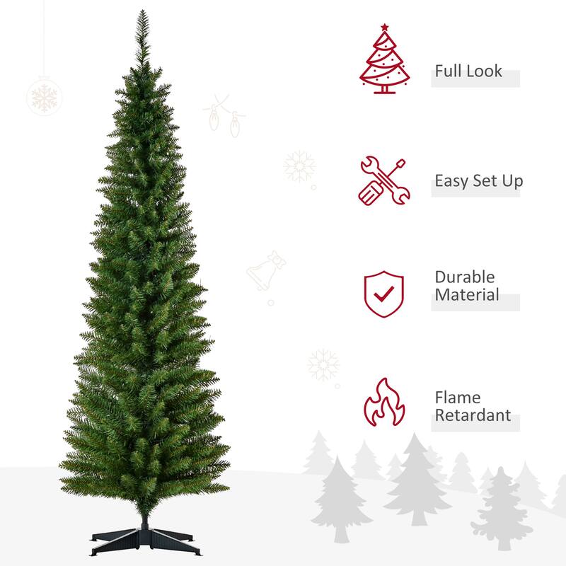 HOMCOM 6' Slim Christmas Tree with Lights, Prelit Christmas Tree with Stand