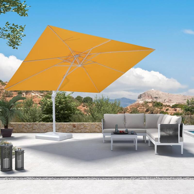 PURPLE LEAF White Rectangle Cantilever Patio Umbrella With Base - 9x11ft Yellow