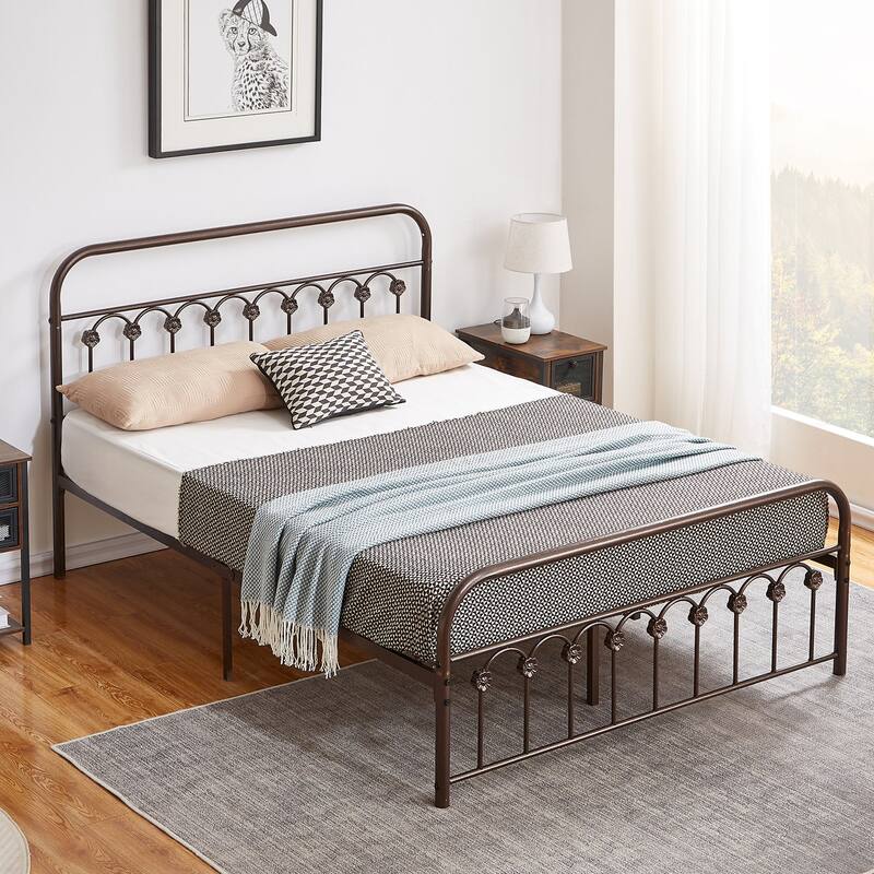 VECELO Industrial Metal Platform Bed Frame with Headboard Twin/Full/Queen/King Size Bed