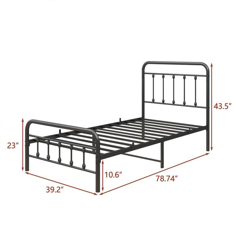 Metal Platform Bed Frame featuring a Headboard, Sturdy Slat Support, No Box Spring Required, and Easy to Assemble‌.