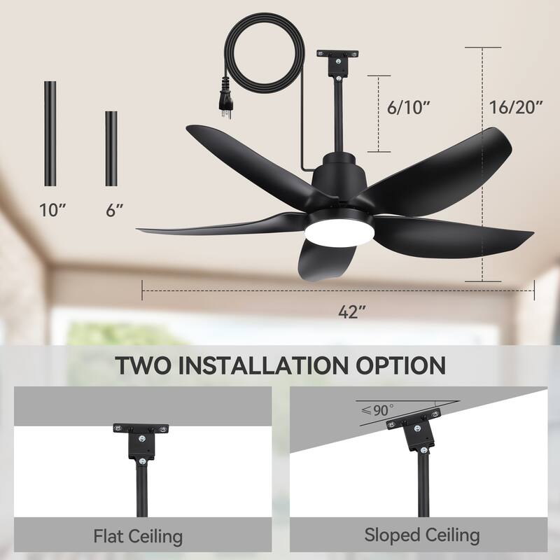 42"/52" Waterproof 5-Blade Outdoor Ceiling Fan with LED Light and Remote