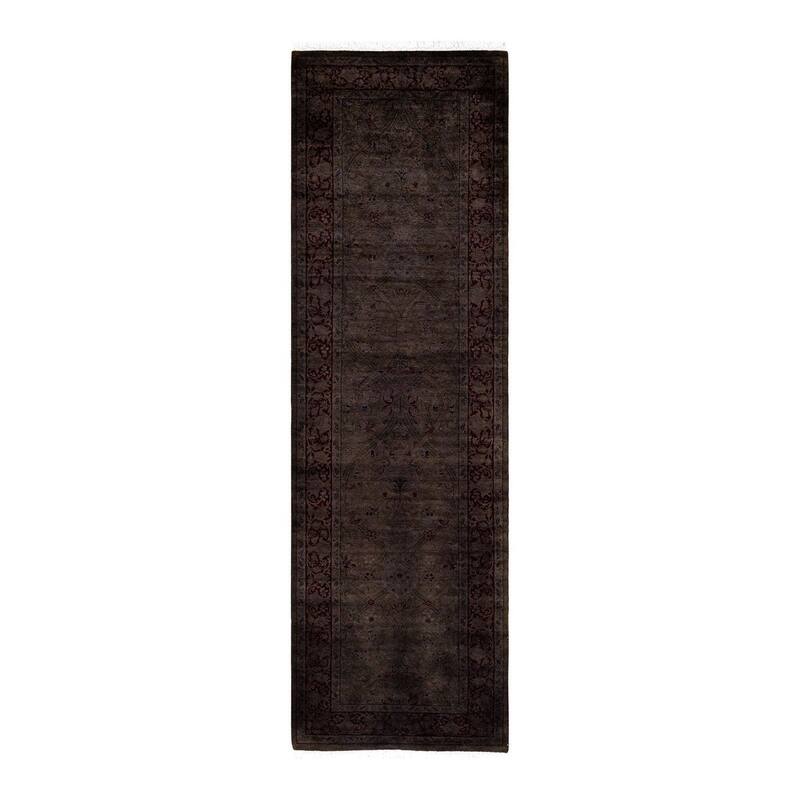 Overton Hand Knotted Wool Vintage Inspired Modern Contemporary Overdyed Brown Runner Rug - 2' 6" x 10' 8"